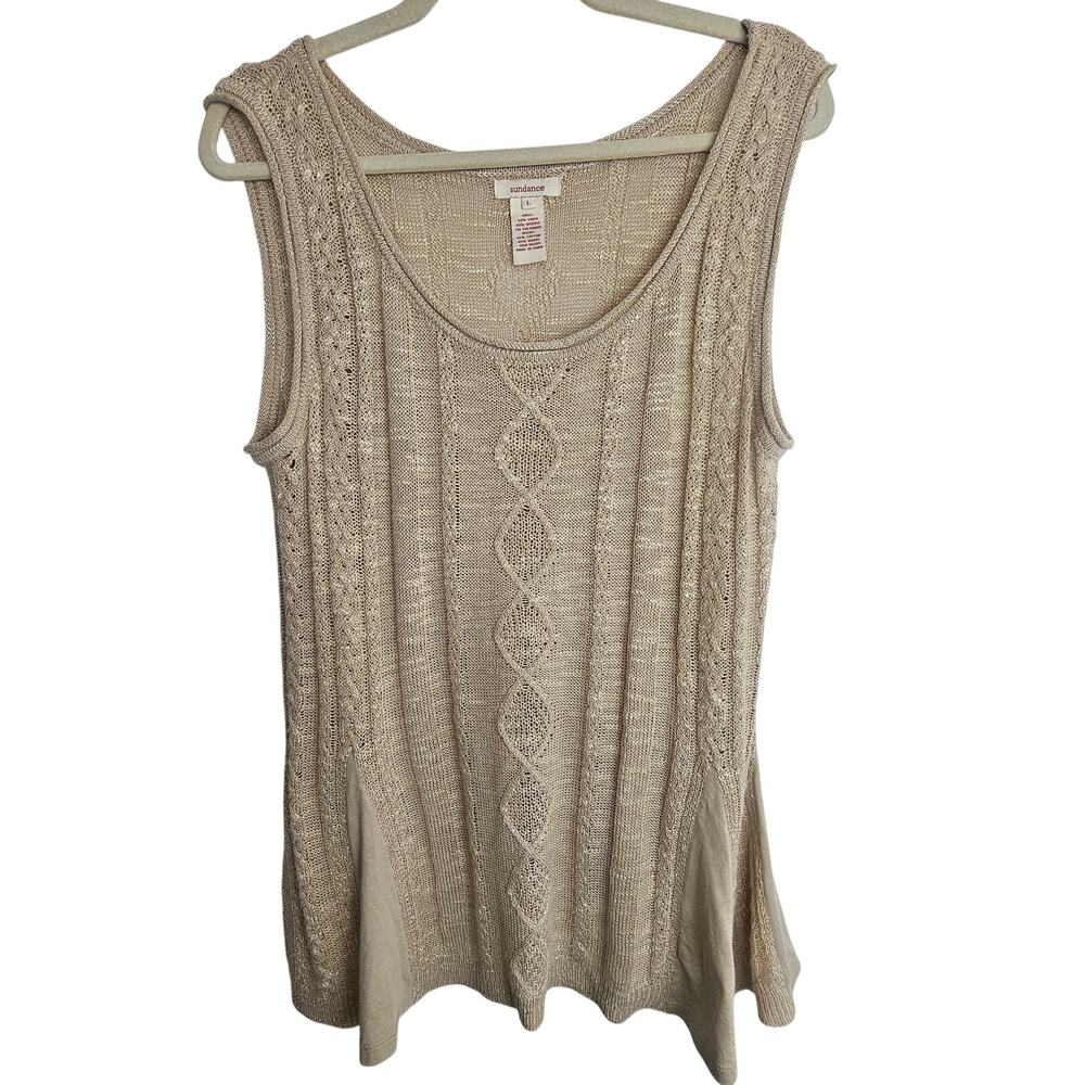 Sundance Womens Linen Blend Cable Knit Sleeveless Sweater Size L Open Knit Boho